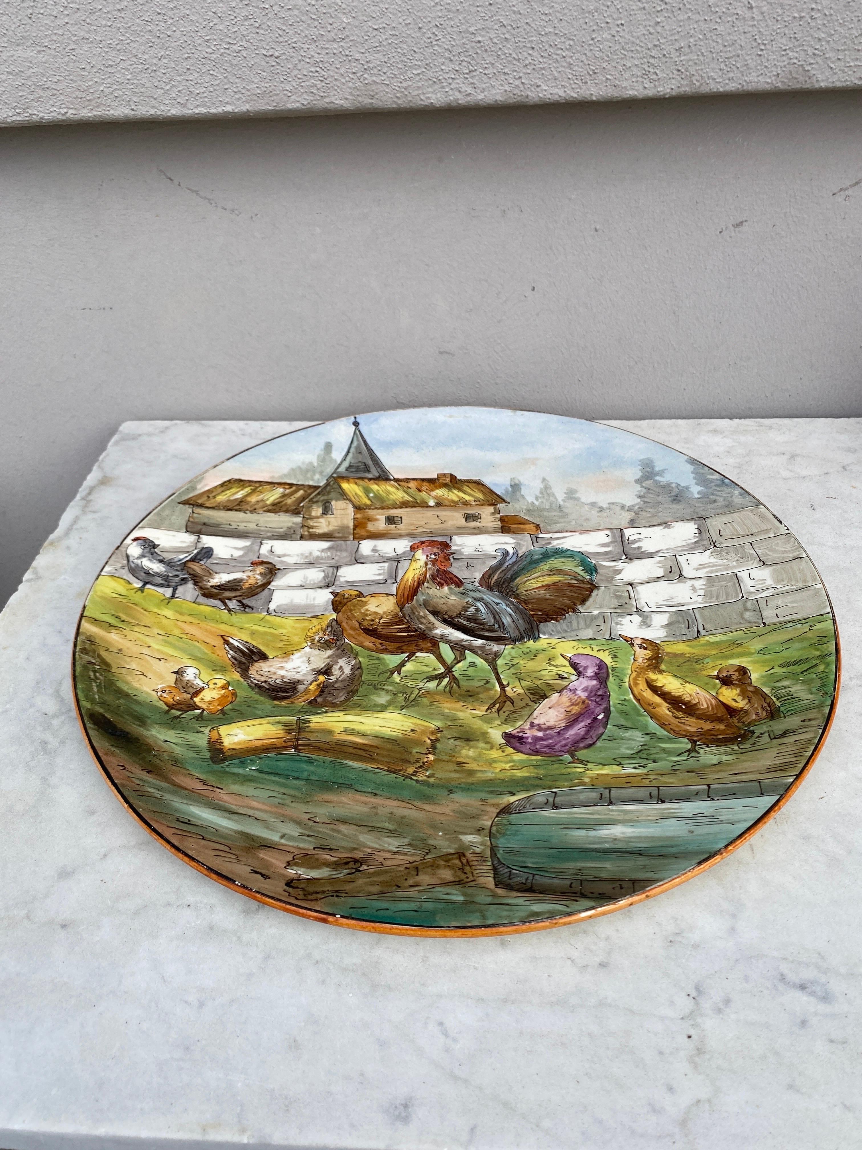 Large French Faience Platter with Farmyard Scene, circa 1890 For Sale 2