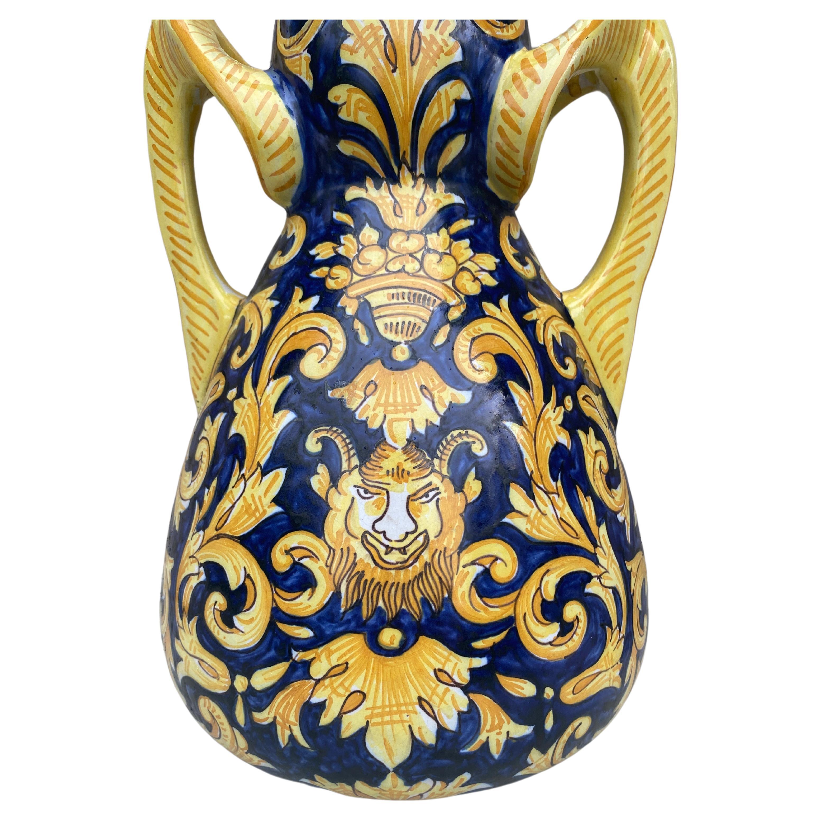 Early 20th Century Large French Faience Vase Neo-Renaissance Circa 1900 For Sale
