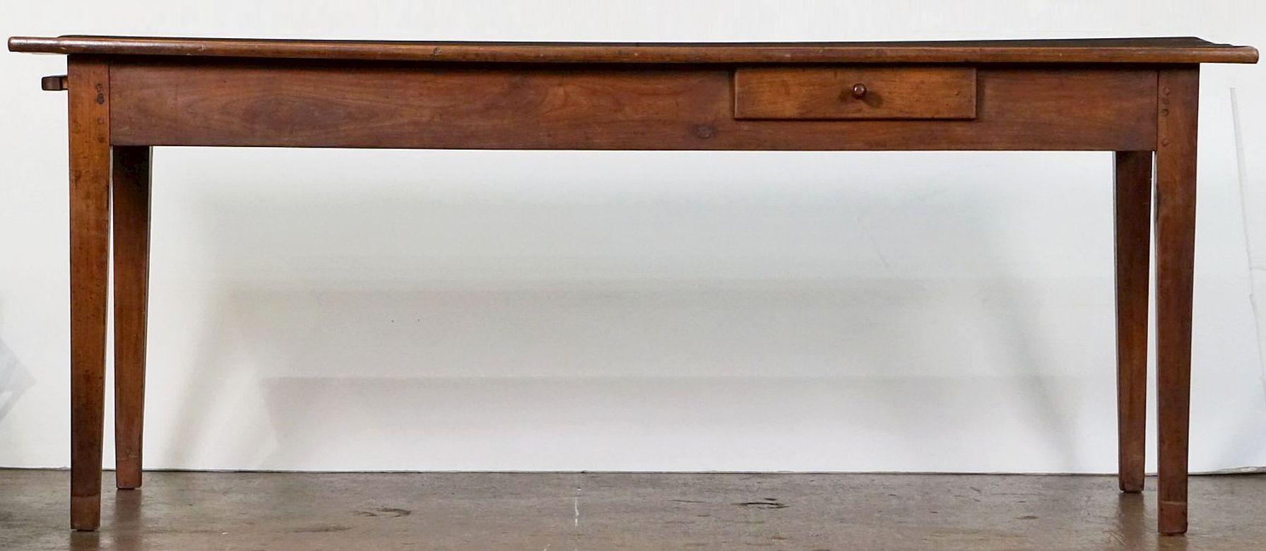 Large French Farm Table of Cherry with Drawer and Pull-Out Bread Board 4