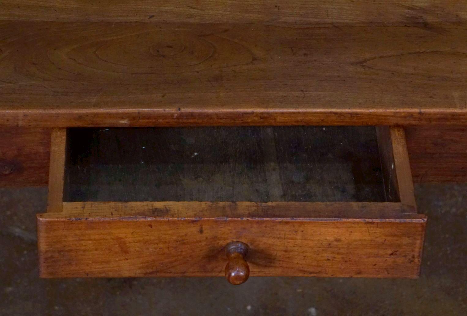 Large French Farm Table of Cherry with Drawer and Pull-Out Bread Board For Sale 12