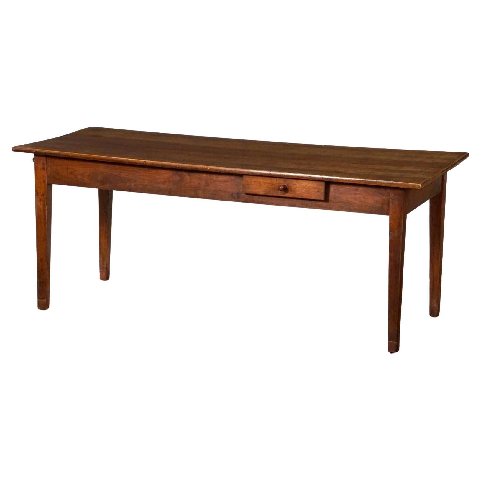 Large French Farm Table of Cherry with Drawer and Pull-Out Bread Board For Sale