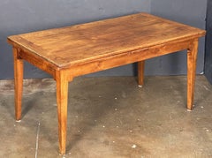 Large French Farm Table of Cherry Wood with Two Draw Leaves