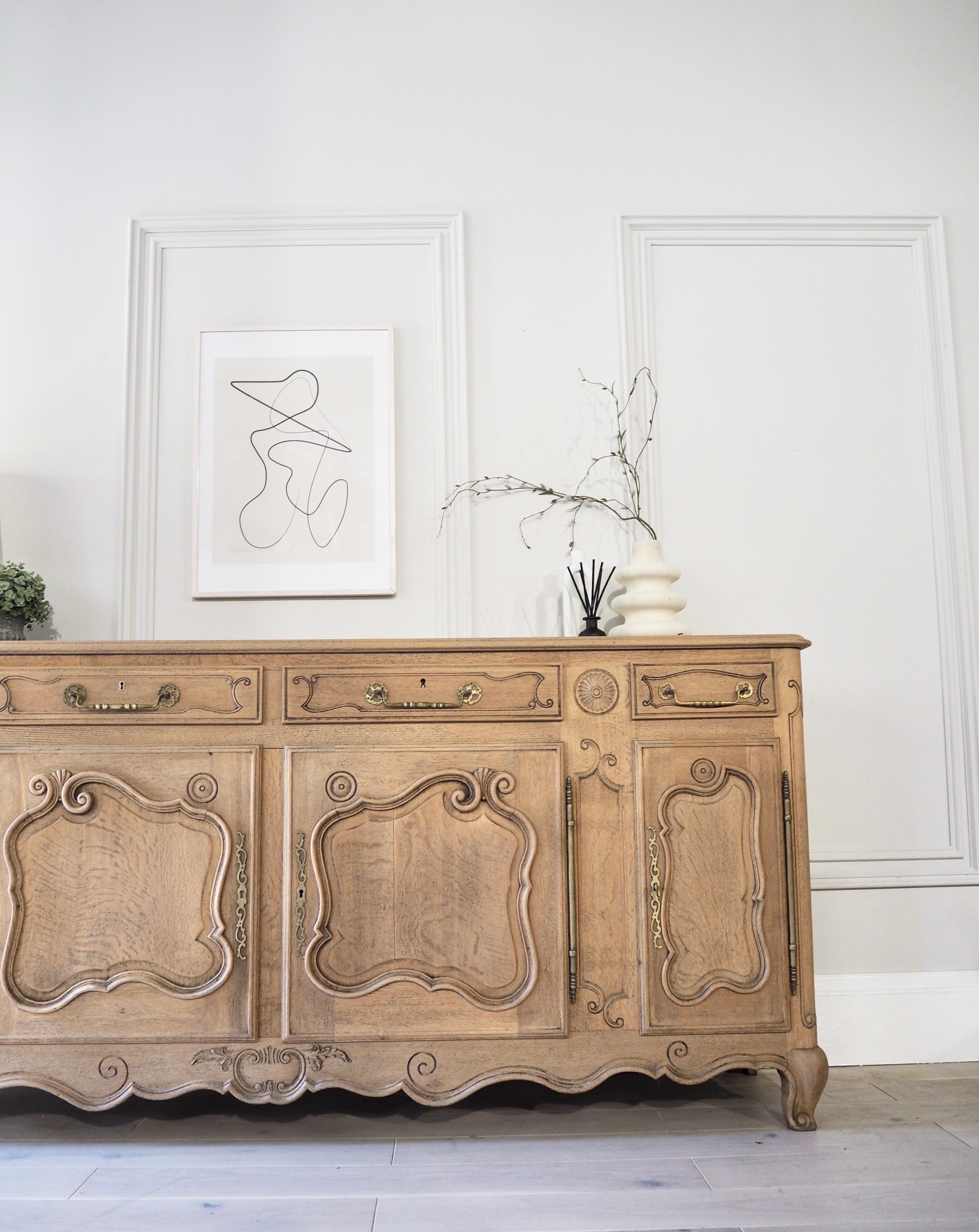 Large French Farmhouse Sideboard in Raw Wood 1