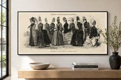 Large French Fashion Plate, Panoramic Couture Study, Paris, c.1887
