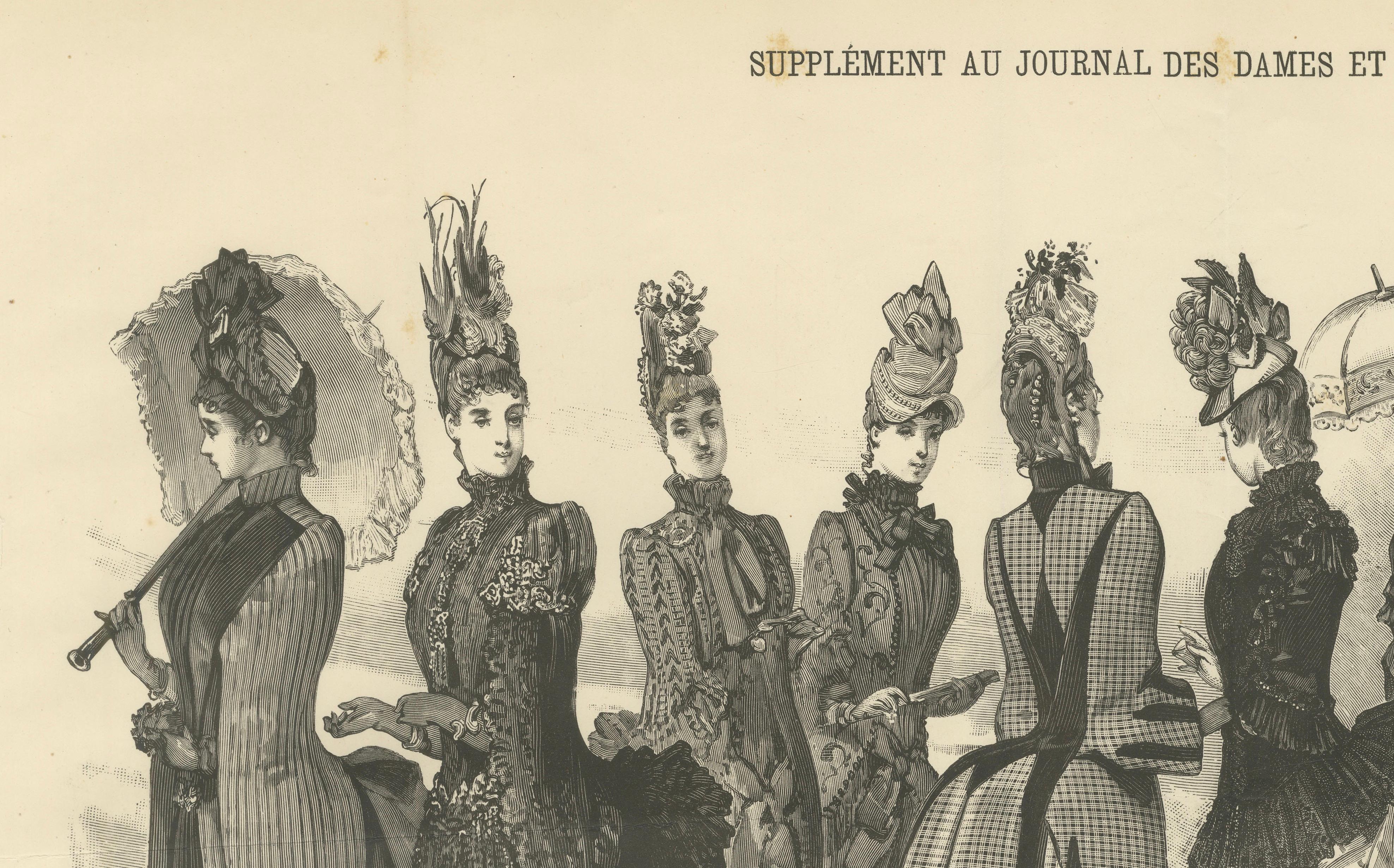 Large French Fashion Plate, Panoramic Couture Study, Paris, c.1887