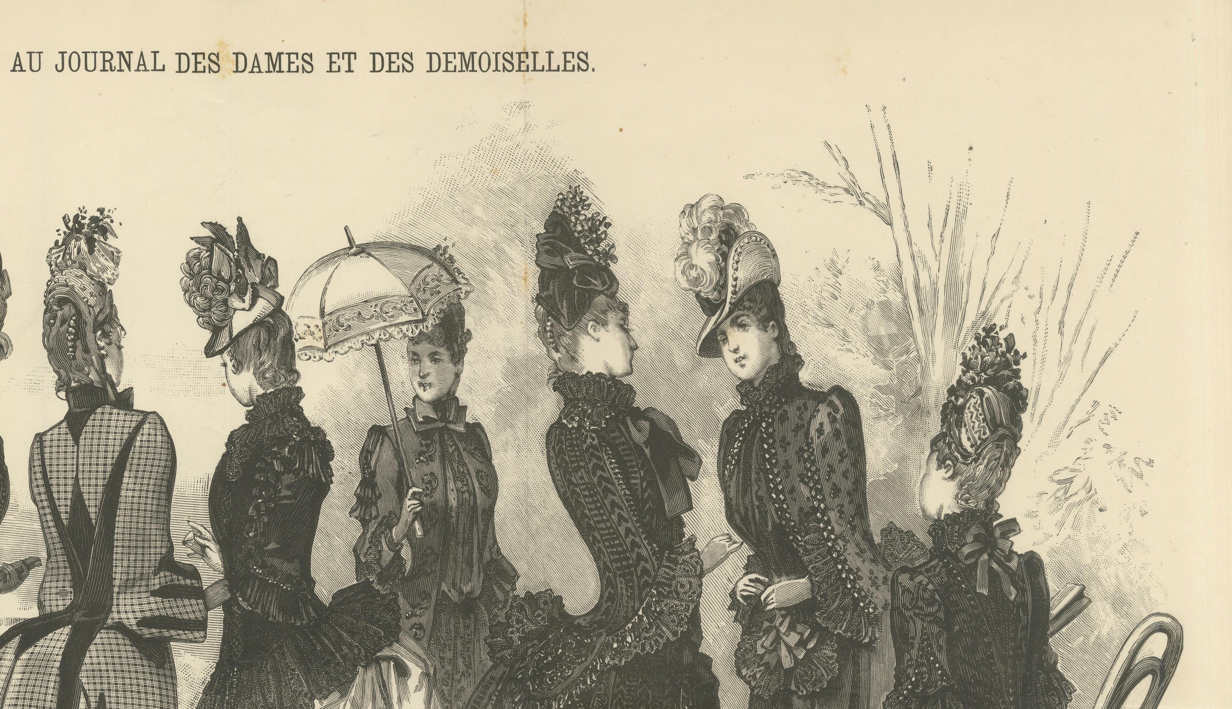 Large French Fashion Plate, Panoramic Couture Study, Paris, c.1887