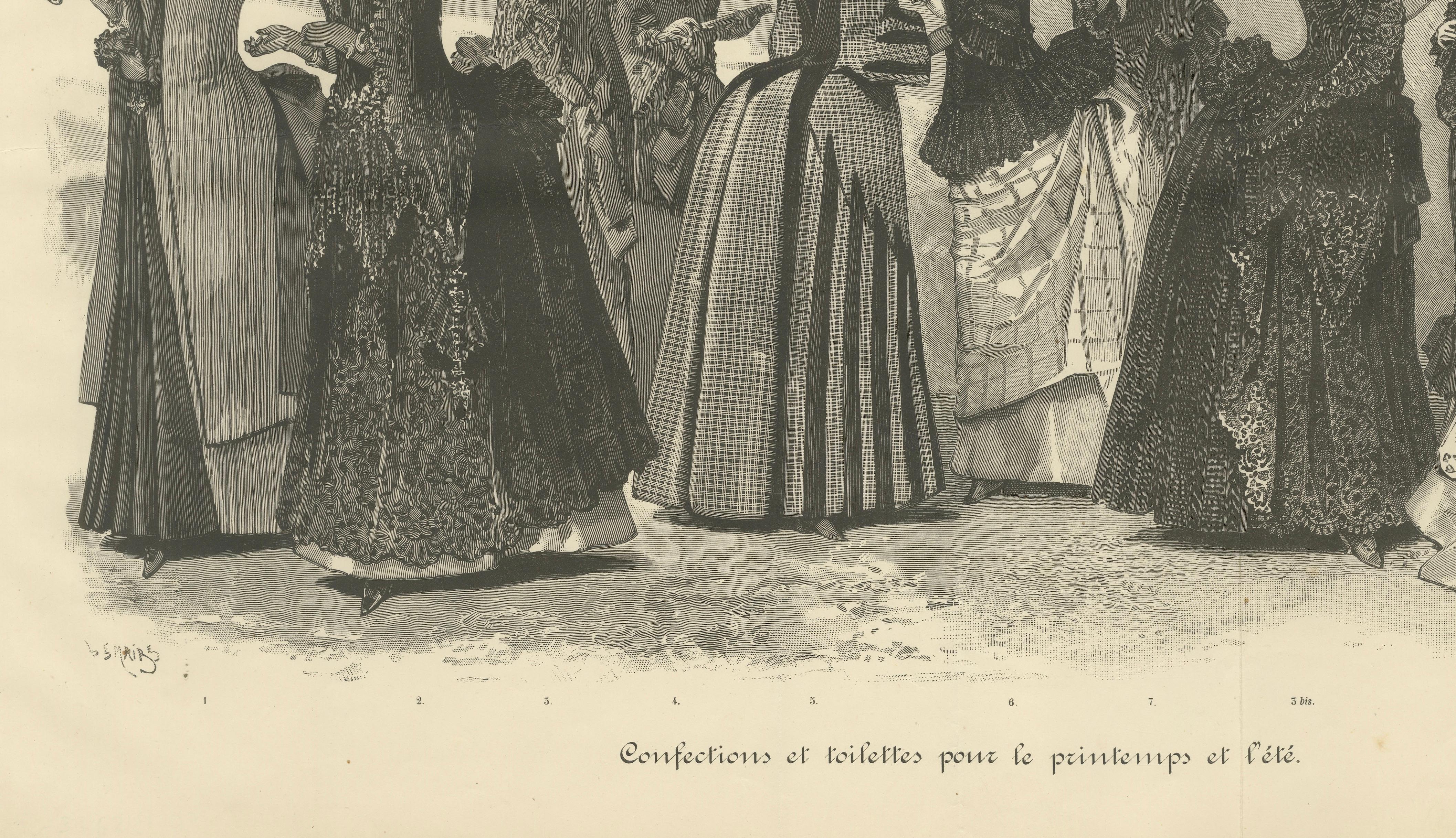 Large French Fashion Plate, Panoramic Couture Study, Paris, c.1887