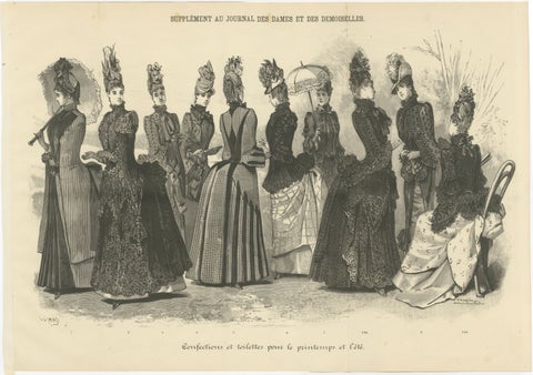 Large French Fashion Plate, Panoramic Couture Study, Paris, c.1887