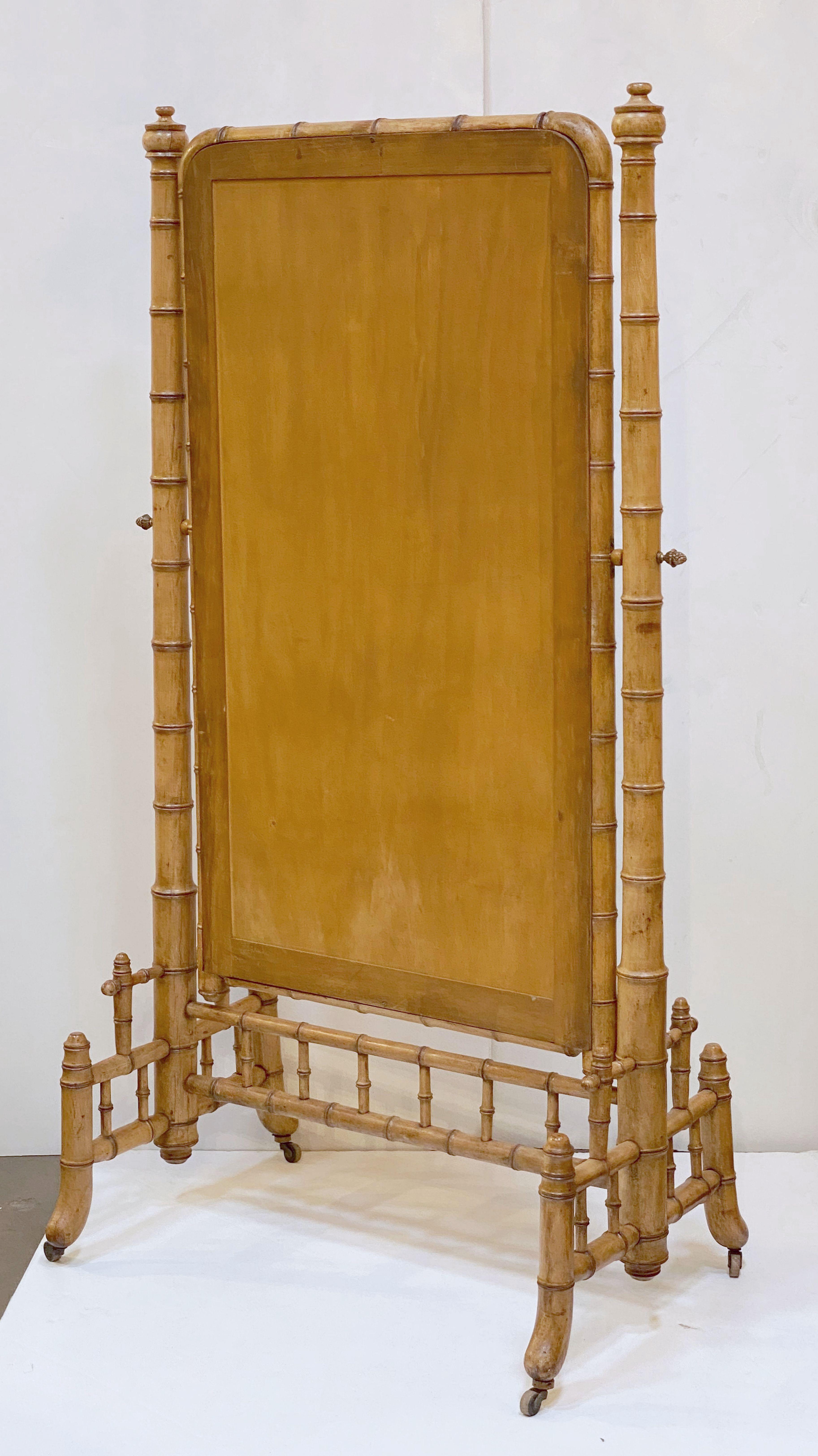 Large Faux Bamboo Cheval or Dressing Mirror from France 1