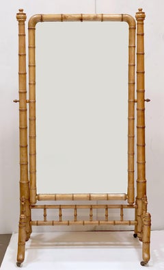 Large Faux Bamboo Cheval or Dressing Mirror from France