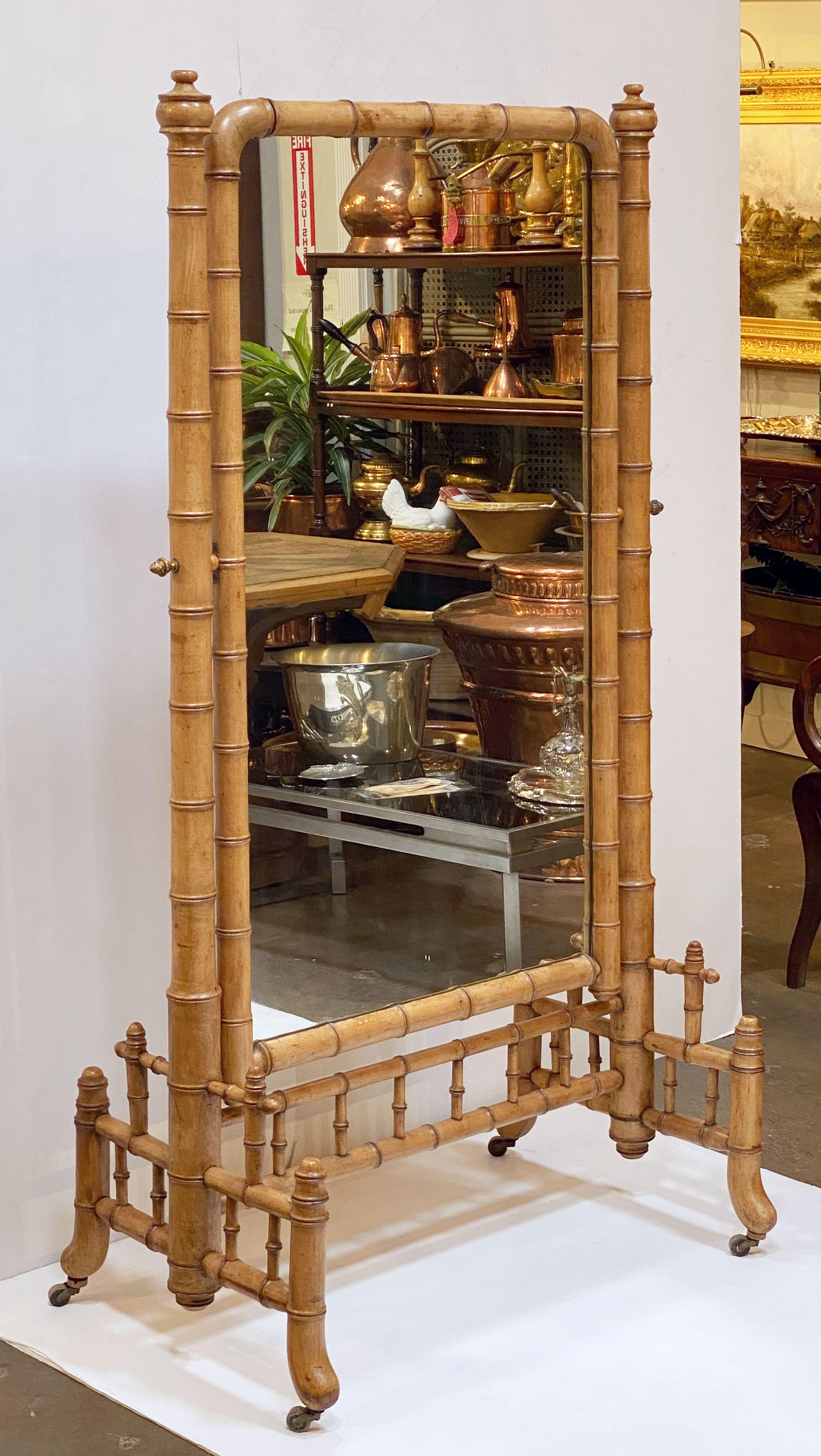 Large Faux Bamboo Cheval or Dressing Mirror from France In Good Condition In Austin, TX