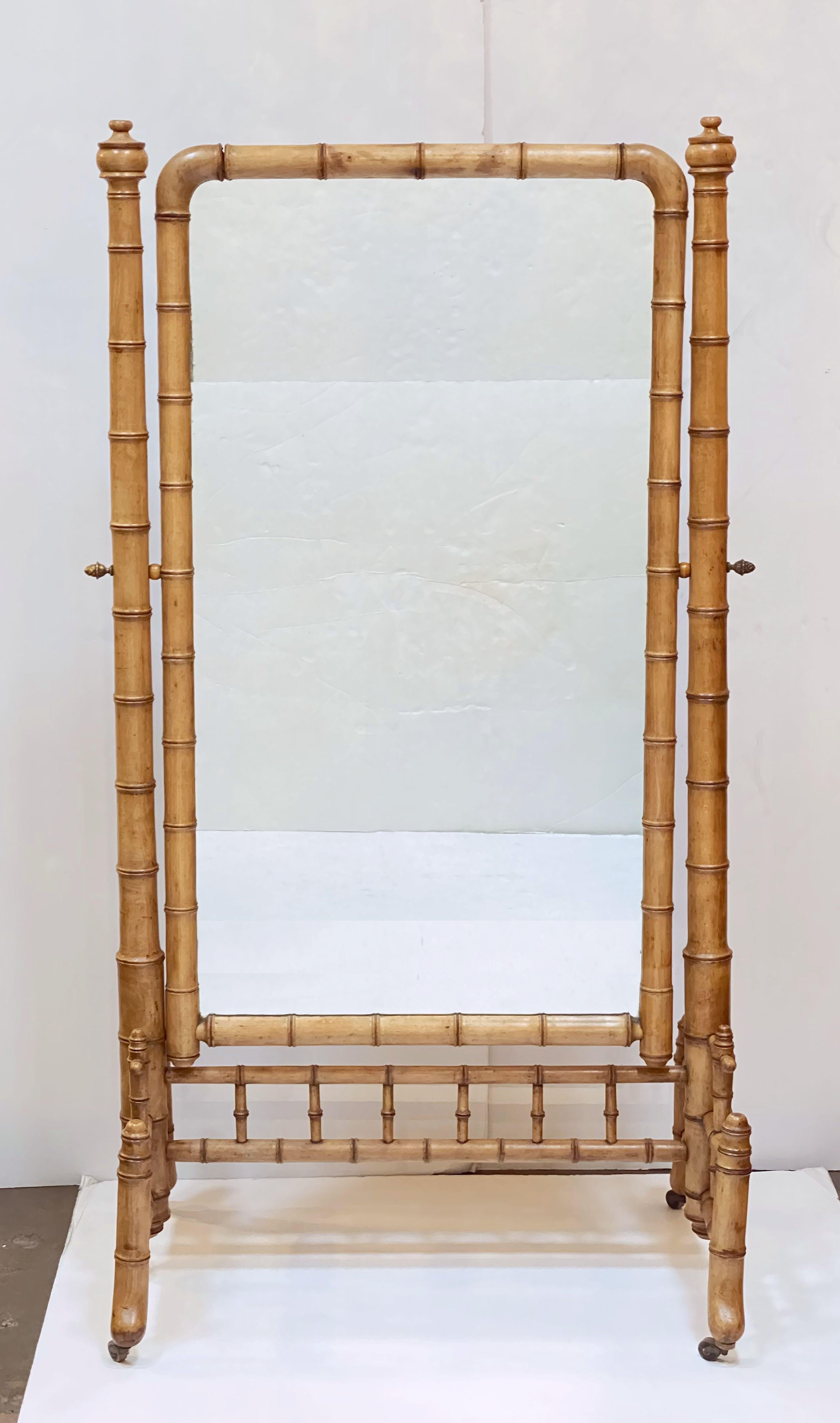19th Century Large Faux Bamboo Cheval or Dressing Mirror from France