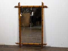 Large French Faux Bamboo Wall Mirror with Pointed Finials, circa 1900
