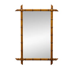 Large French Faux Bamboo Wall Mirror with Pointed Finials, circa 1900