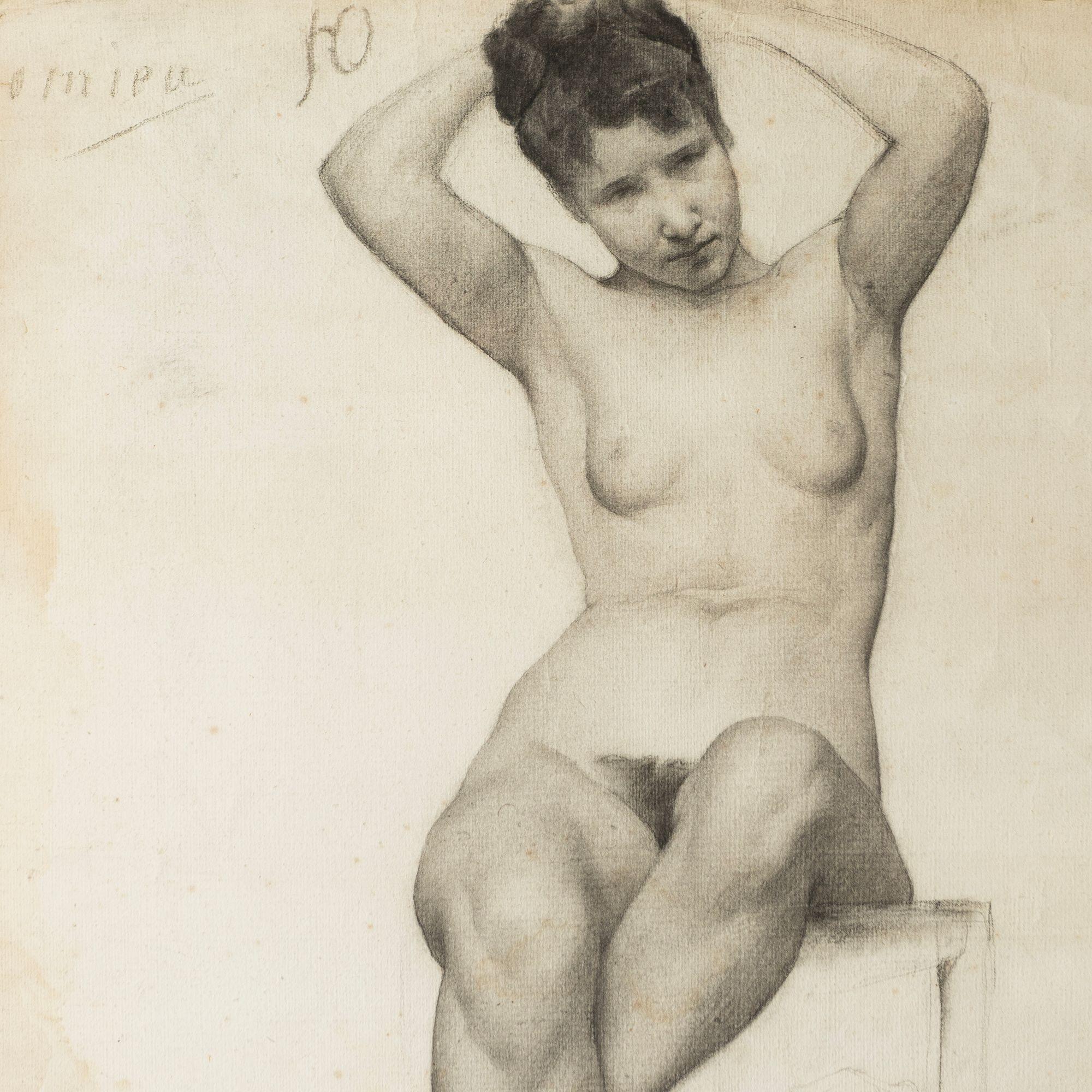 Large French Female Nude - Original Pencil Life Drawing, Antique 19th Century In Good Condition In Bristol, GB