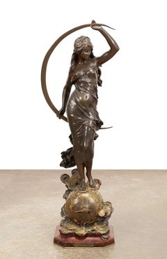 Large French Figurative Greek Revival Bronze Clock by Auguste Moreau
