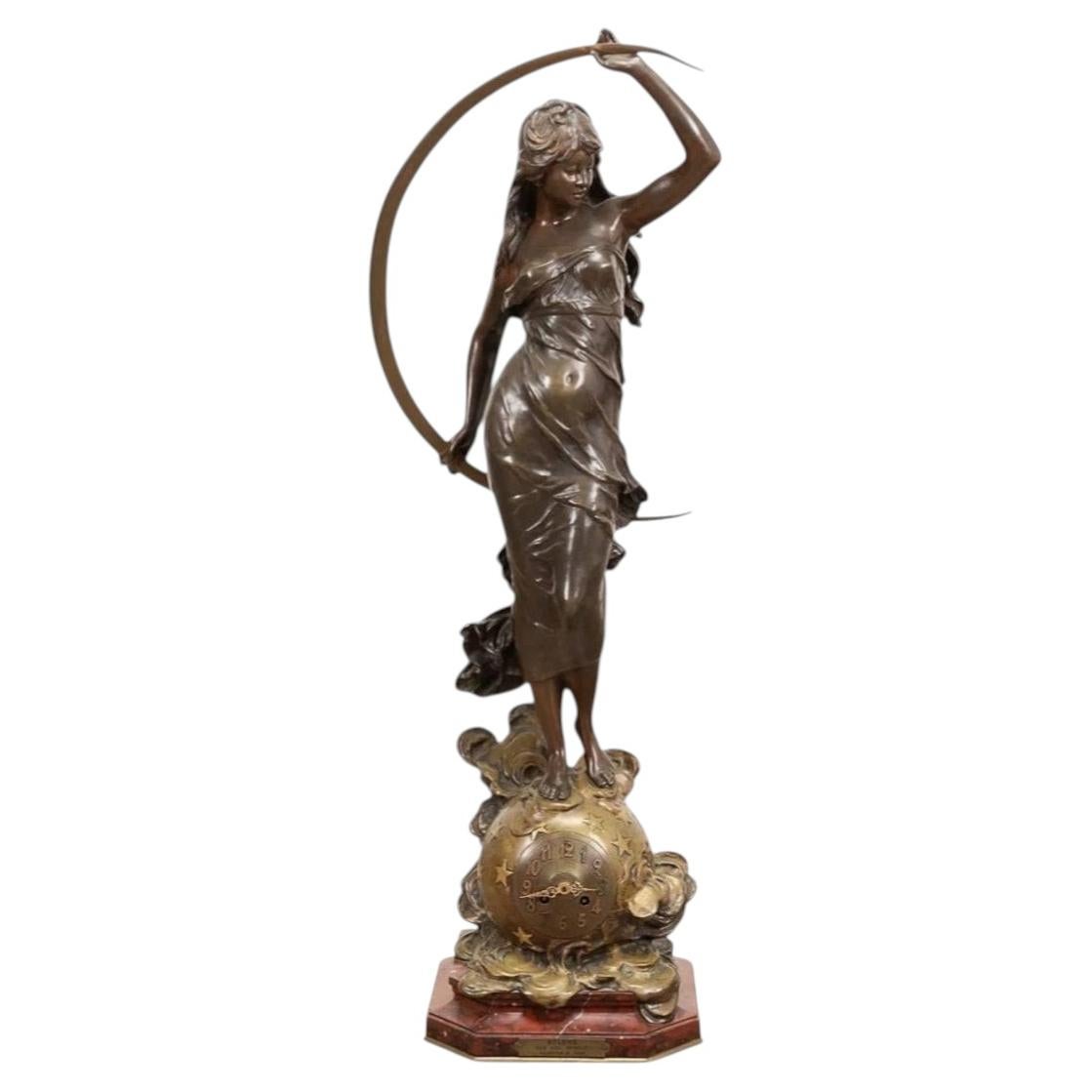 Large French Figurative Greek Revival Bronze Clock by Auguste Moreau