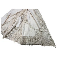 Large French fine linen and lace ivory tablecloth with napkins