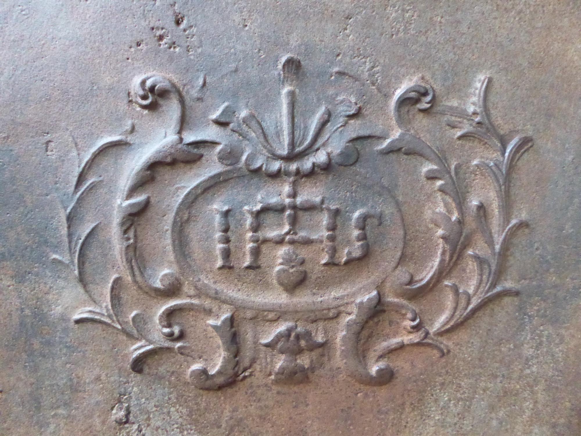 Louis XV Large French Fireback with Pillars and IHS Monogram, Dated 1777