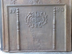 Large French Fireback / Backsplash with Pillars and IHS Monogram, Dated 1780