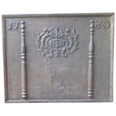 Large French Fireback with Pillars and IHS Monogram, Dated 1780