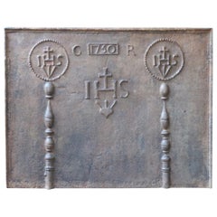 Large French Fireback with Pillars with Ihs Monogram, Dated 1750