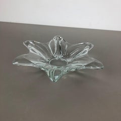 Large French Floral Crystal Glass Shell Bowl by Art Vannes, France, 1970s