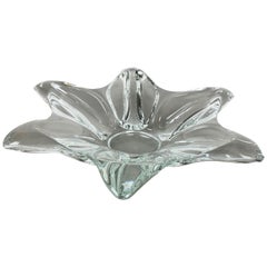 Large French Floral Crystal Glass Shell Bowl by Art Vannes, France, 1970s