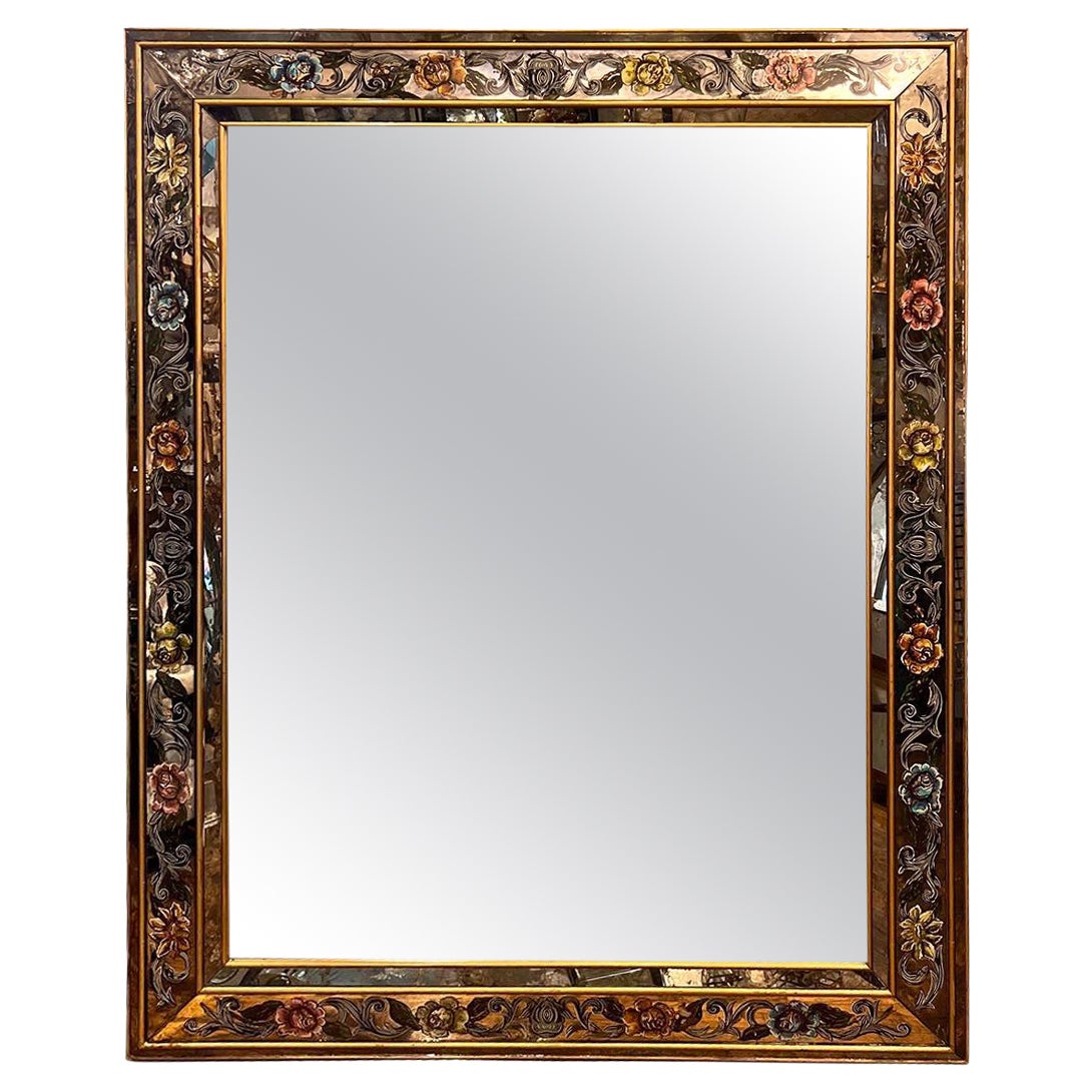 Large French Floral Motif Mirror For Sale