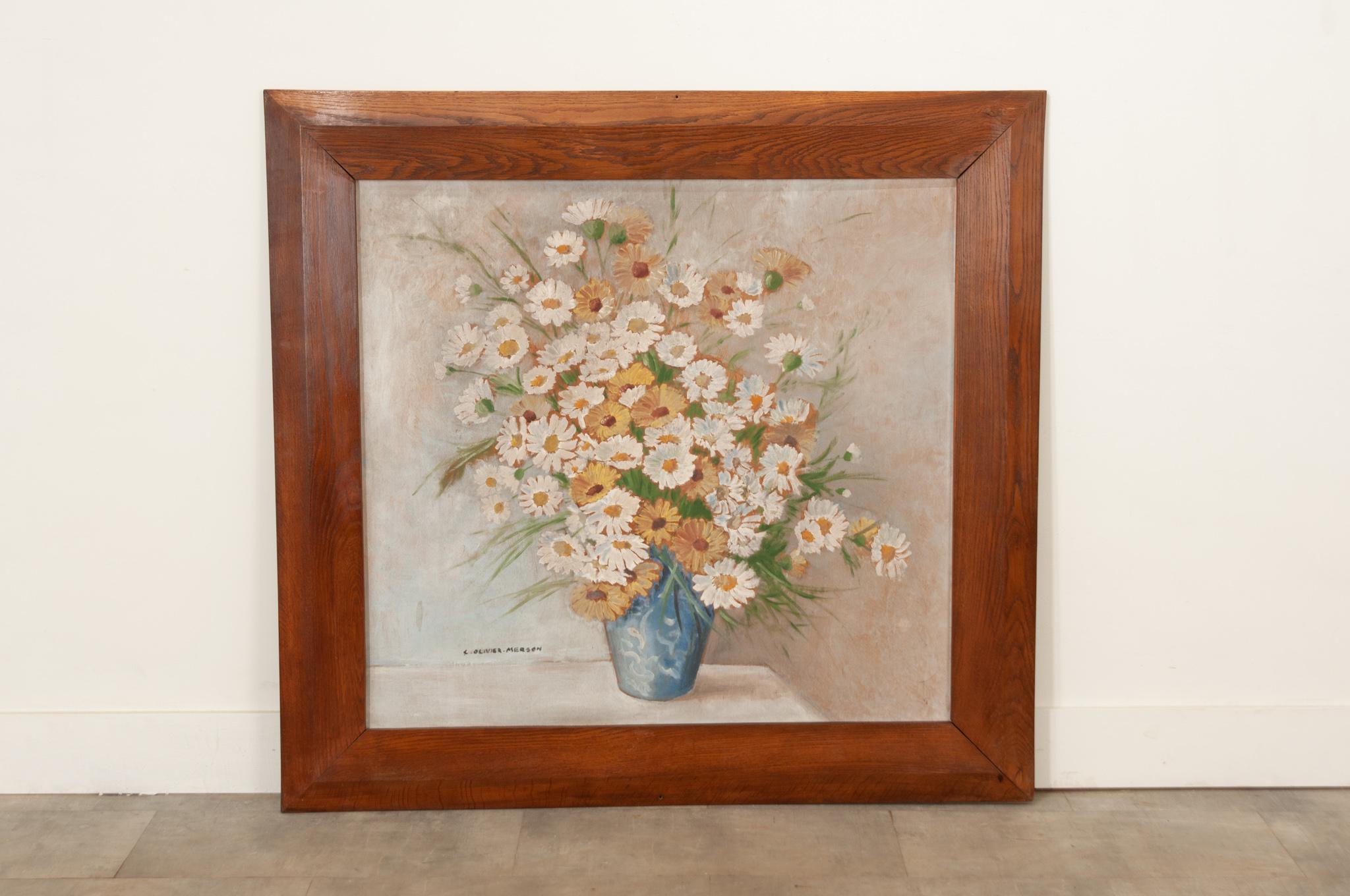 Other Large French Floral Painting in Oak Frame For Sale
