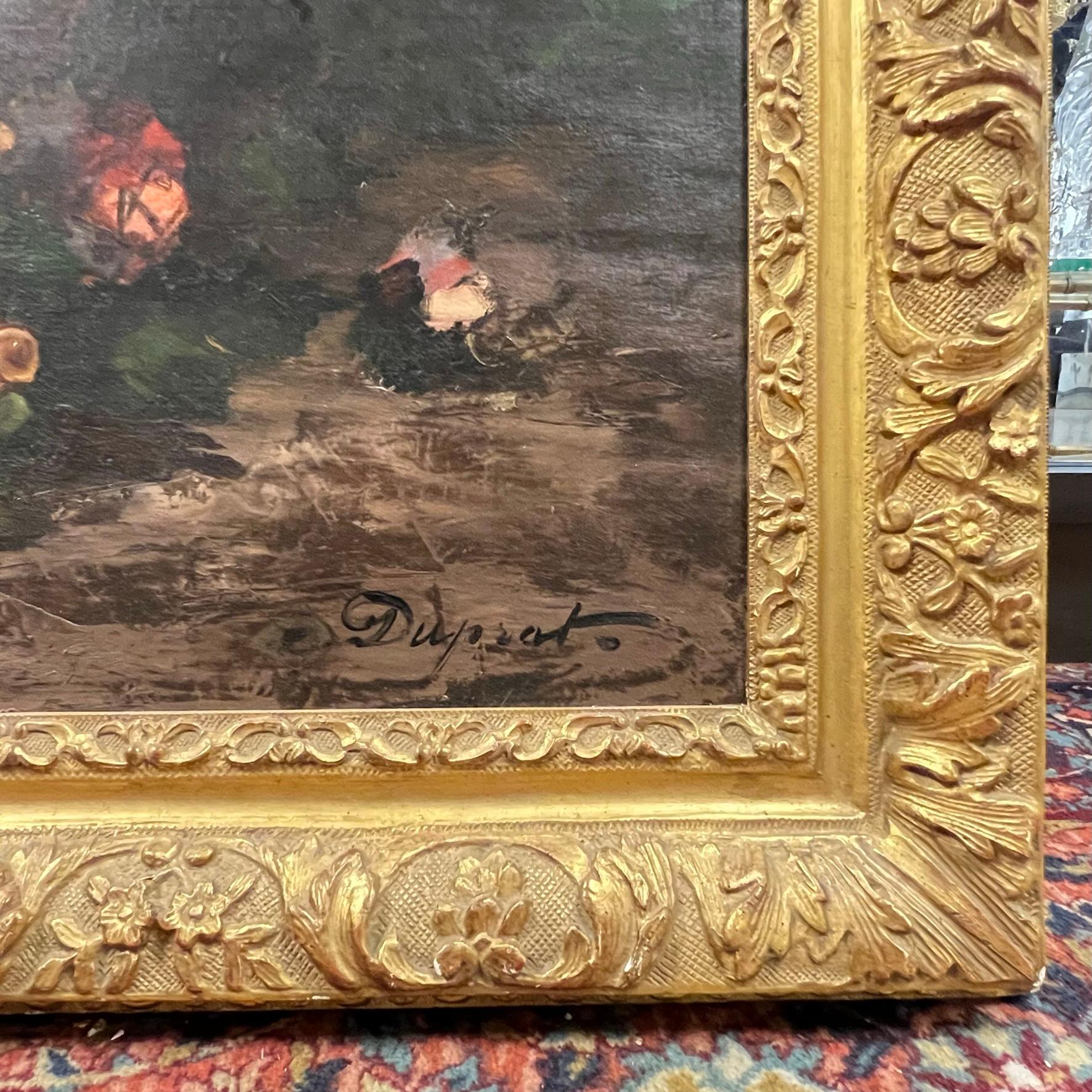 19th Century Large French Floral Still Life Oil Painting by Duprat For Sale
