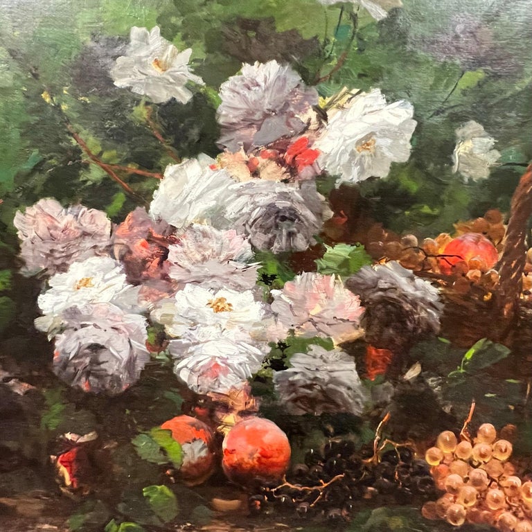 Large French Floral Still Life Oil Painting by Duprat For Sale at 1stDibs