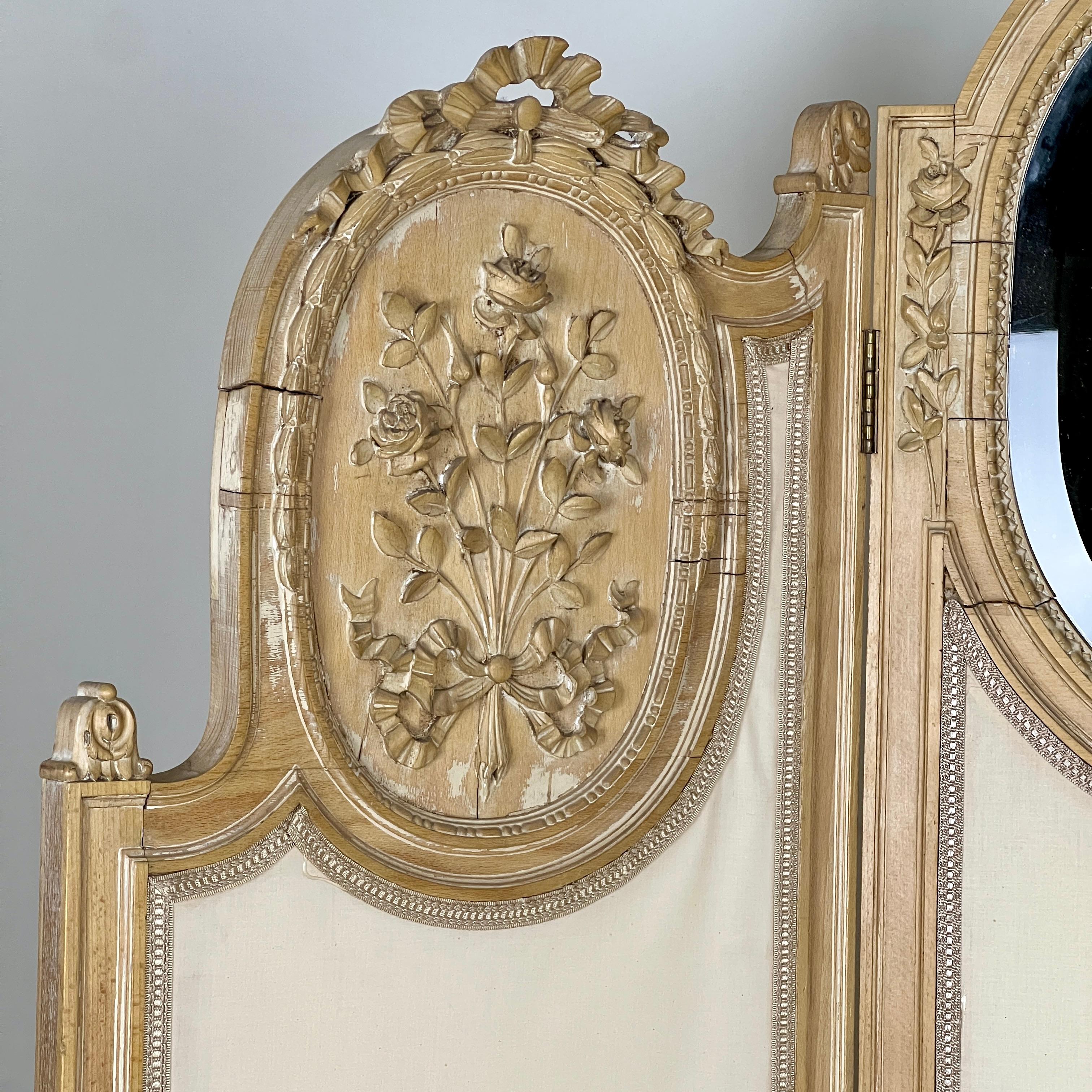 Grand paravent ou séparateur de pièce français à miroir quadruple Circa 1920 en vente 3