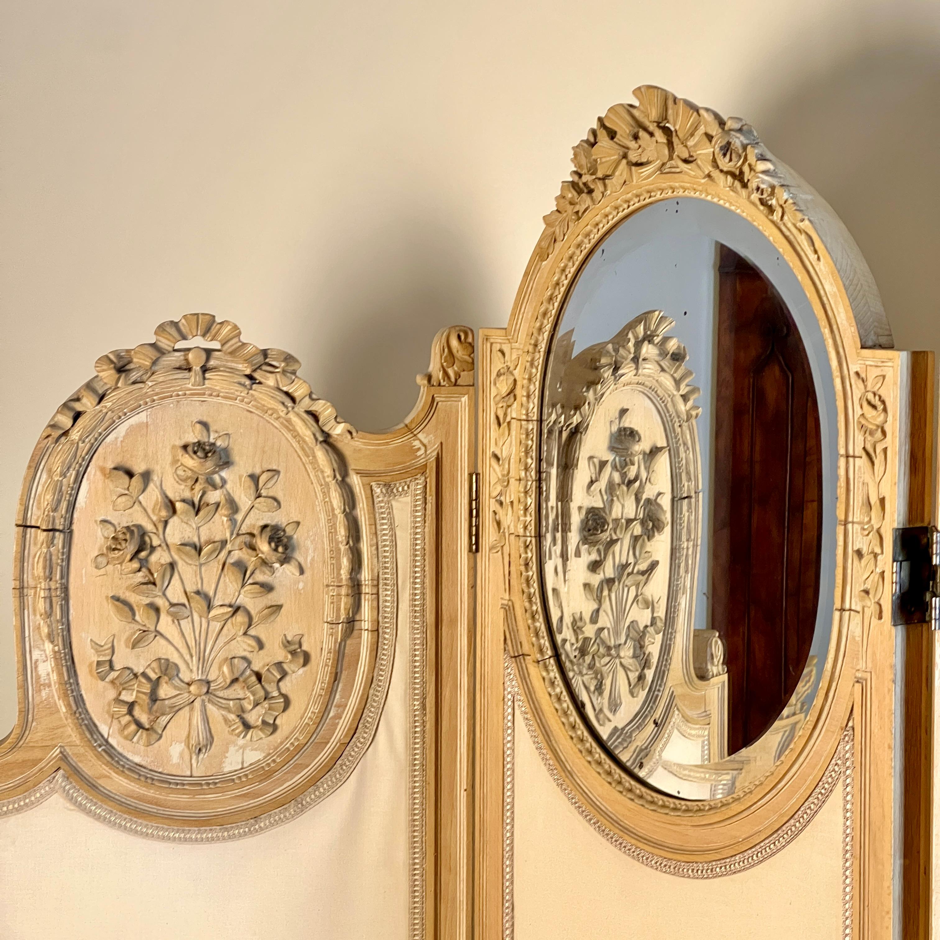 Grand paravent ou séparateur de pièce français à miroir quadruple Circa 1920 en vente 4