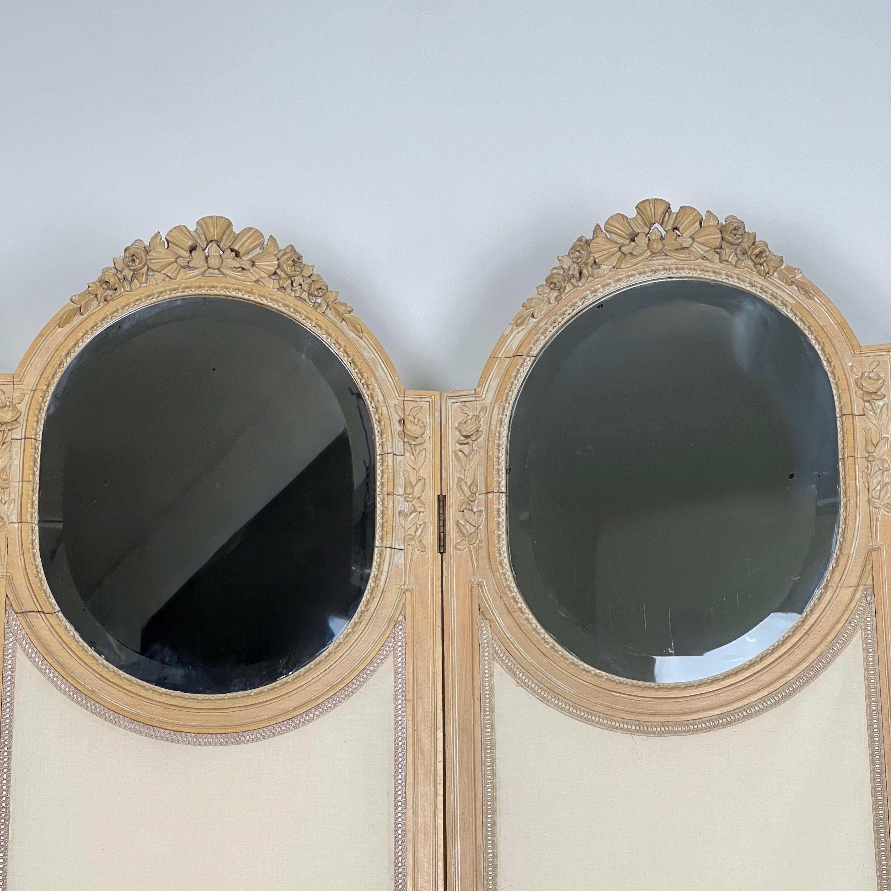 Grand paravent ou séparateur de pièce français à miroir quadruple Circa 1920 en vente 2
