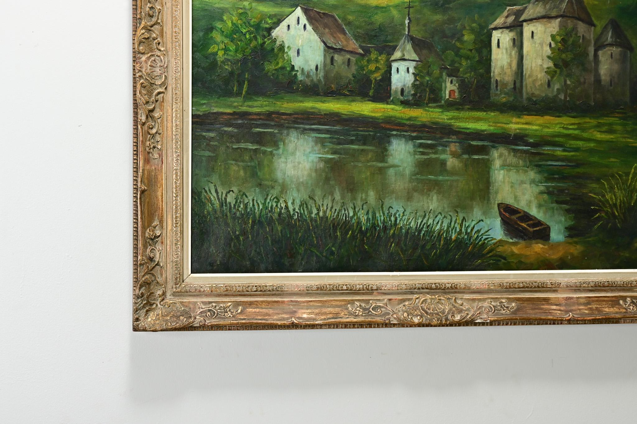 Francese Quadro di scena pastorale francese di grandi dimensioni con cornice in vendita