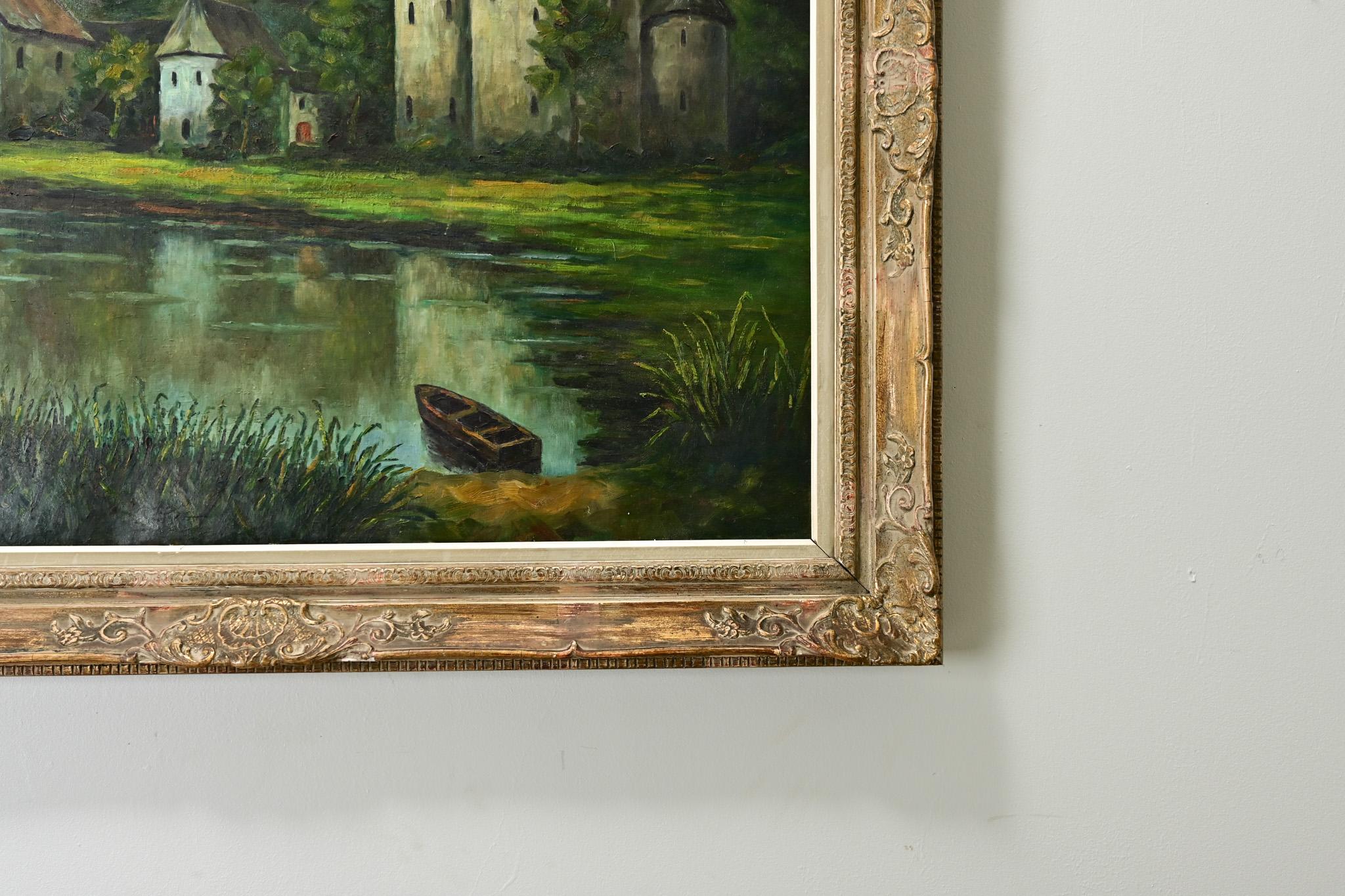 XIX secolo Quadro di scena pastorale francese di grandi dimensioni con cornice in vendita