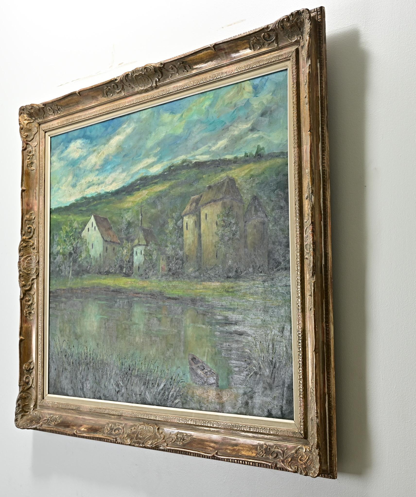 Quadro di scena pastorale francese di grandi dimensioni con cornice in vendita 1