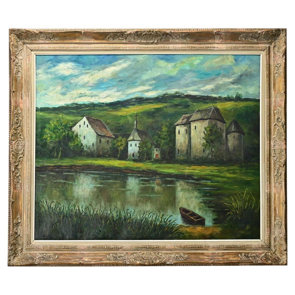 Gran pintura francesa enmarcada de una escena pastoral