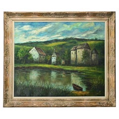Quadro di scena pastorale francese di grandi dimensioni con cornice