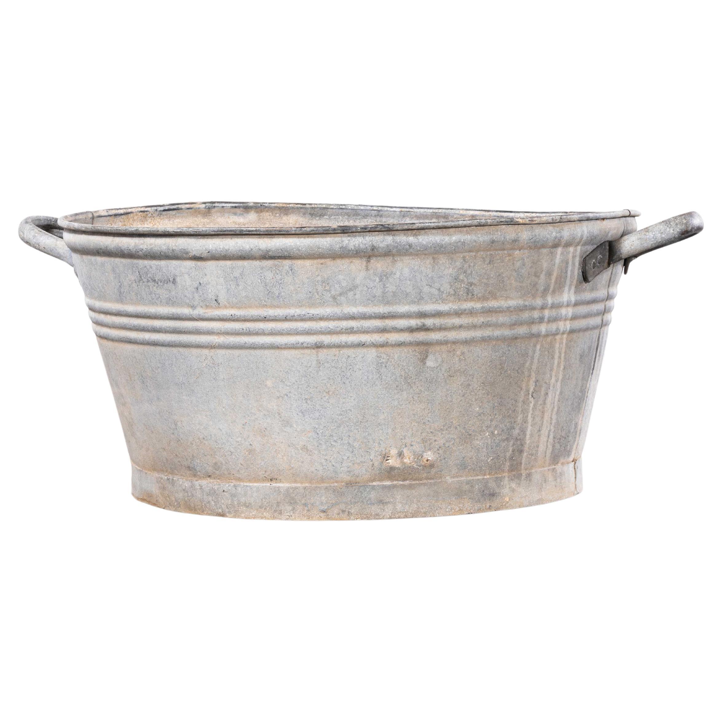 Large French Galvanised Oval Wash Tub - Planter (1554.1) For Sale