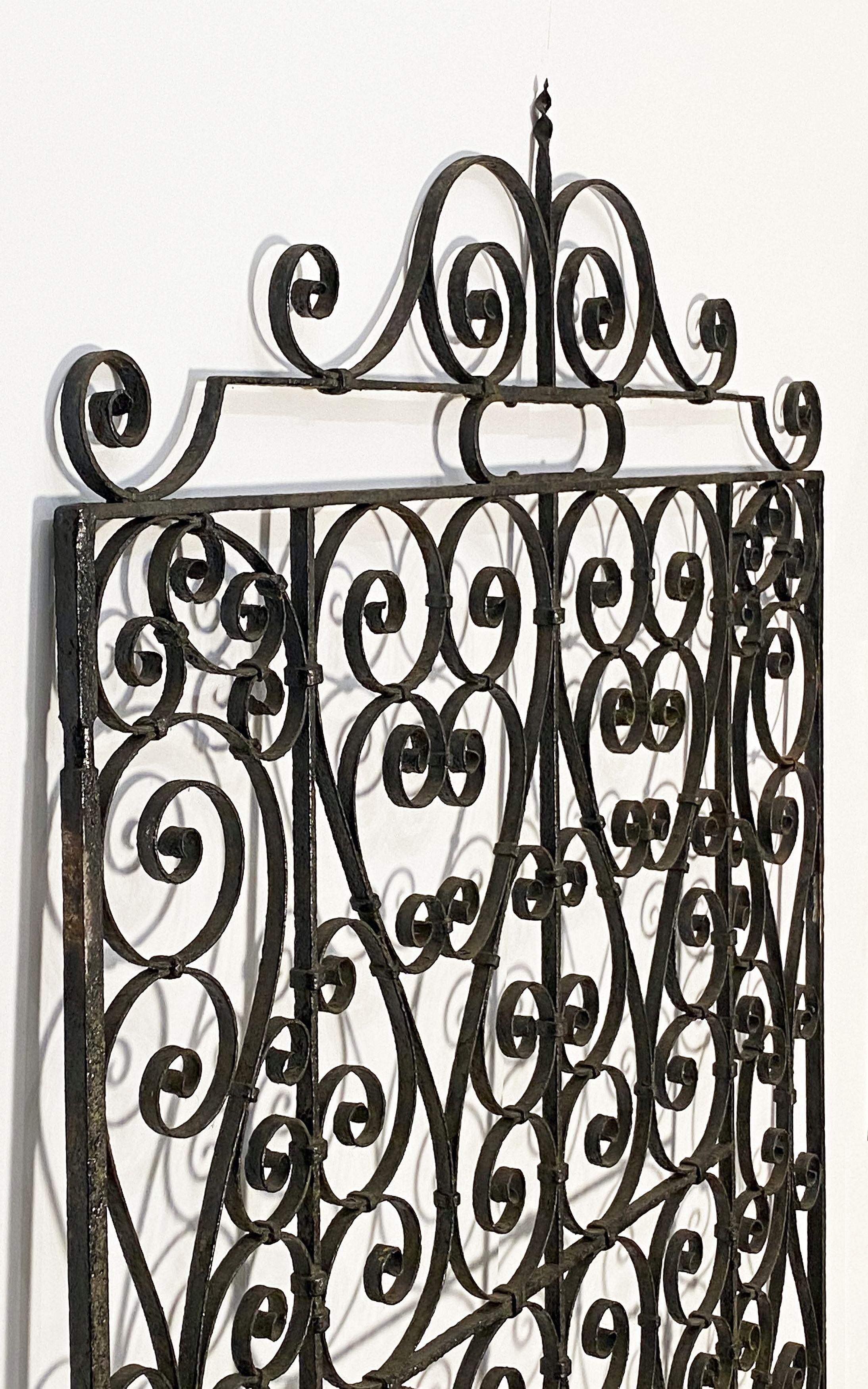 A handsome large French gate of wrought iron from the 19th century, featuring a Fine design of scroll work and decorative embellishments.

Perfect for a garden room or conservatory or for use as a trellis or architectural feature.
