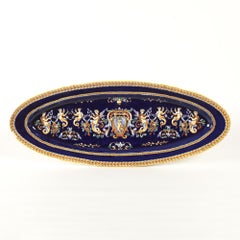 Large French Gien Renaissance Hand Painted Porcelain Oval Serving Platter