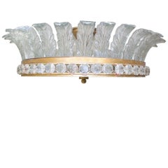 Large French Gilded Bronze, Crystal and Glass Flush Mount Fixture