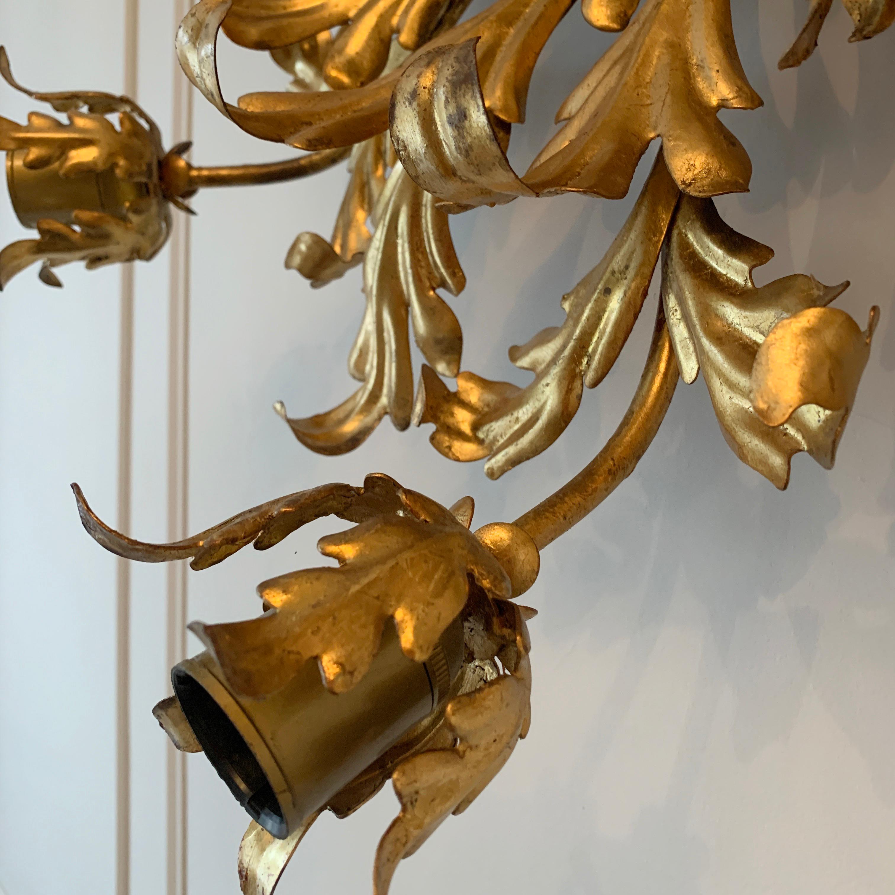 20th Century Large French Gilt Acanthus Leaf Flush Light, circa 1960s