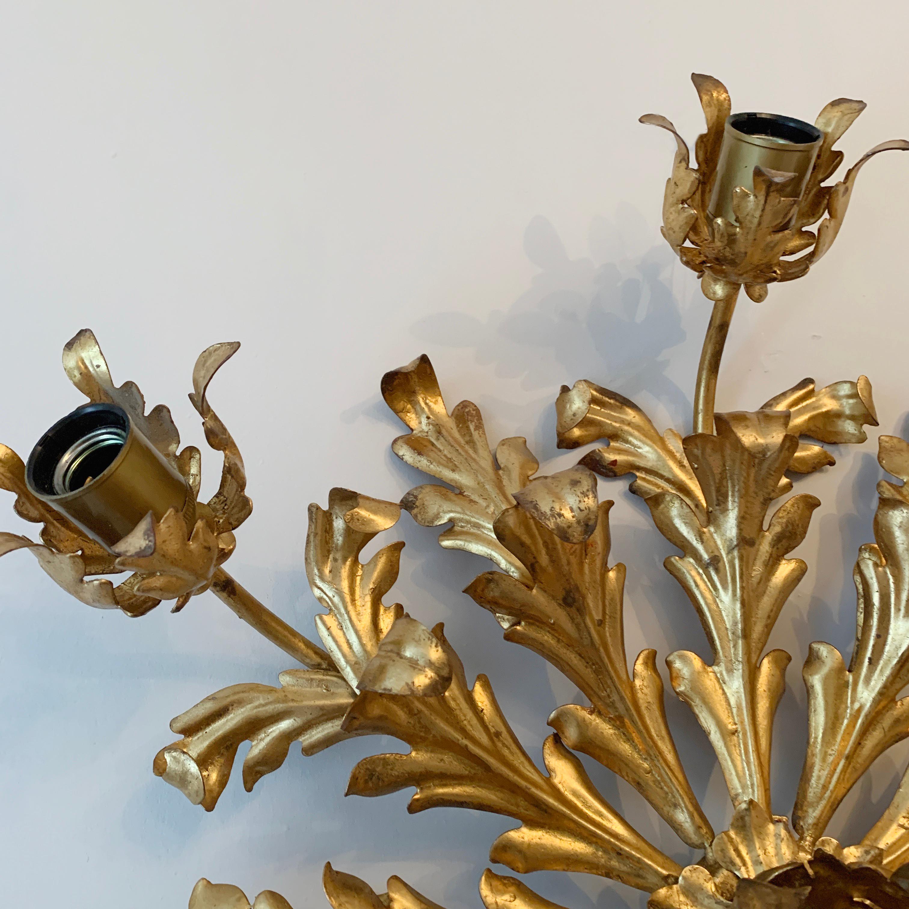 Large French Gilt Acanthus Leaf Flush Light, circa 1960s 1