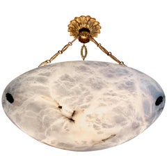 Vintage Large French Gilt Bronze Alabaster Pendant or Ceiling Light