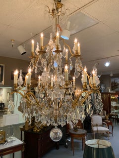 Large French Gilt Bronze and Crystal Twenty-Light Chandelier