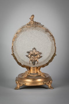 Large French Gilt Bronze and Frosted Glass Wine Barrel, circa 1890