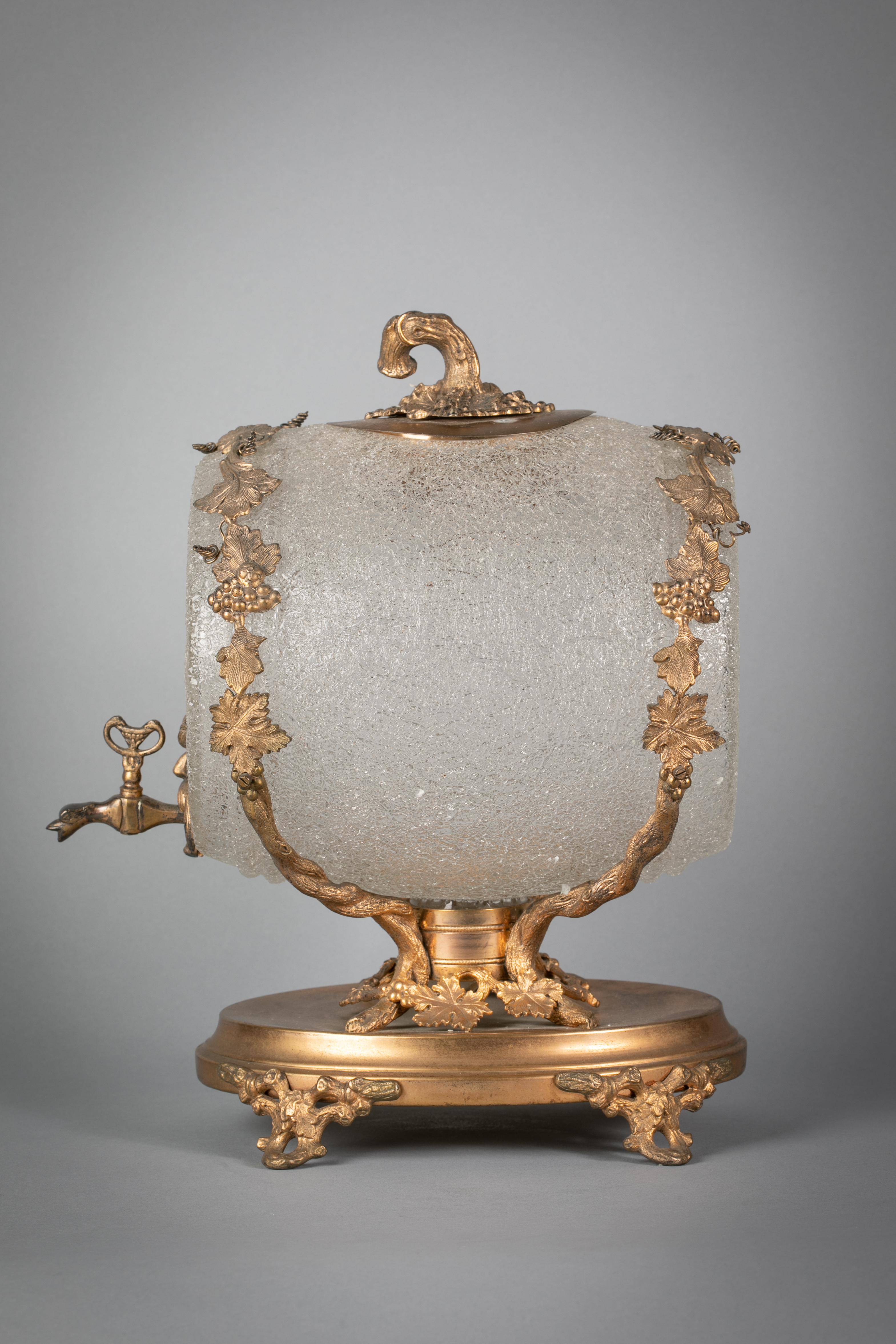 Large French Gilt Bronze and Frosted Glass Wine Barrel, circa 1890 In Excellent Condition For Sale In New York, NY
